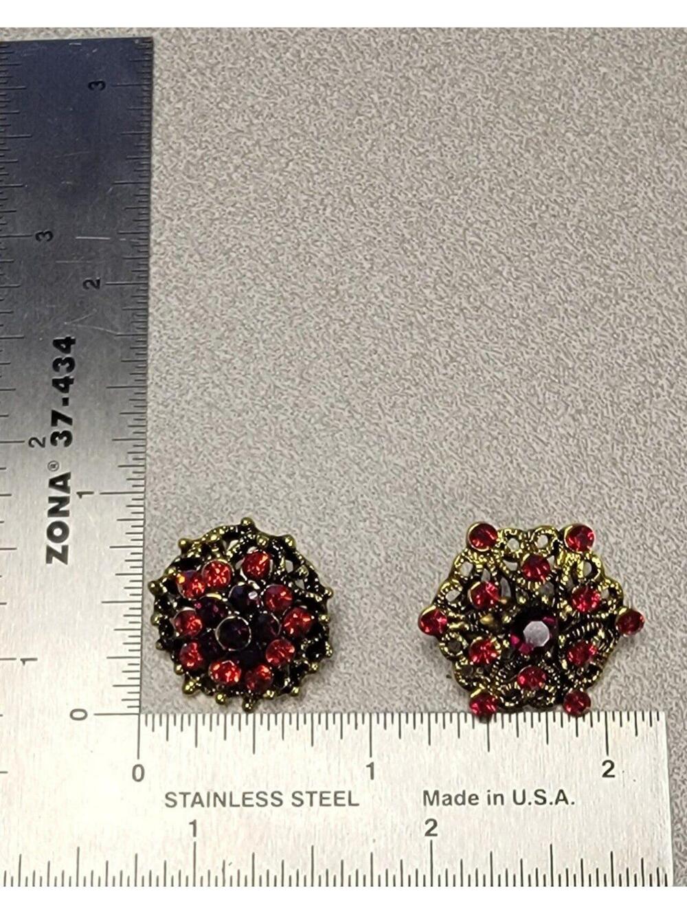 Red Rhinestone Brooch Pins Lot of 2 Gold Tone Ornate Costume Jewelry Gift